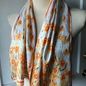 Vera Neumann Daffodils long scarf vintage hand rolled hem made in japan
